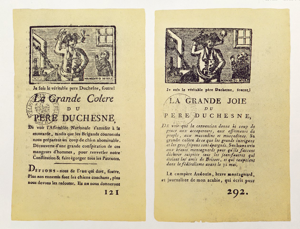 Due pagine da La Grande Colere de Pere Duchesne, 1792 da French School
