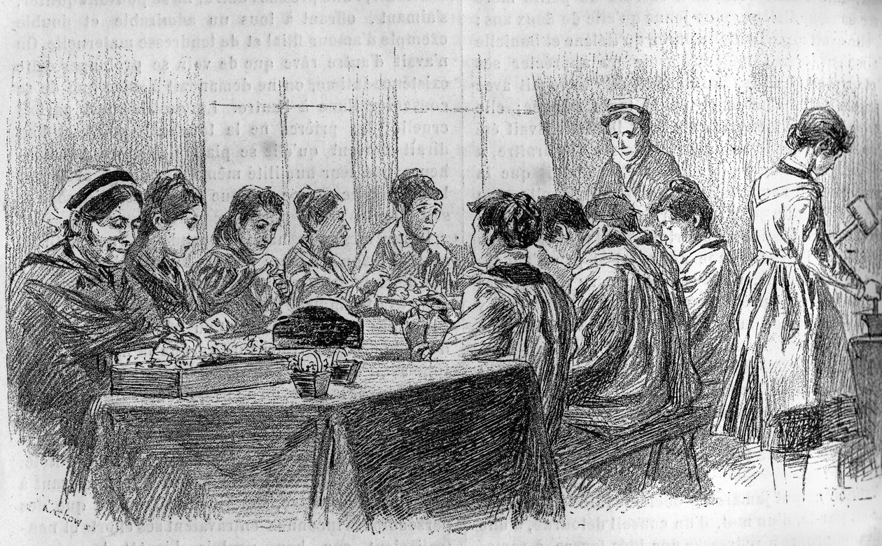 Un atelier di giovani ragazze idiote alla Salpêtrière a Parigi, In “le journal de la jeunesse” 1887 da French School