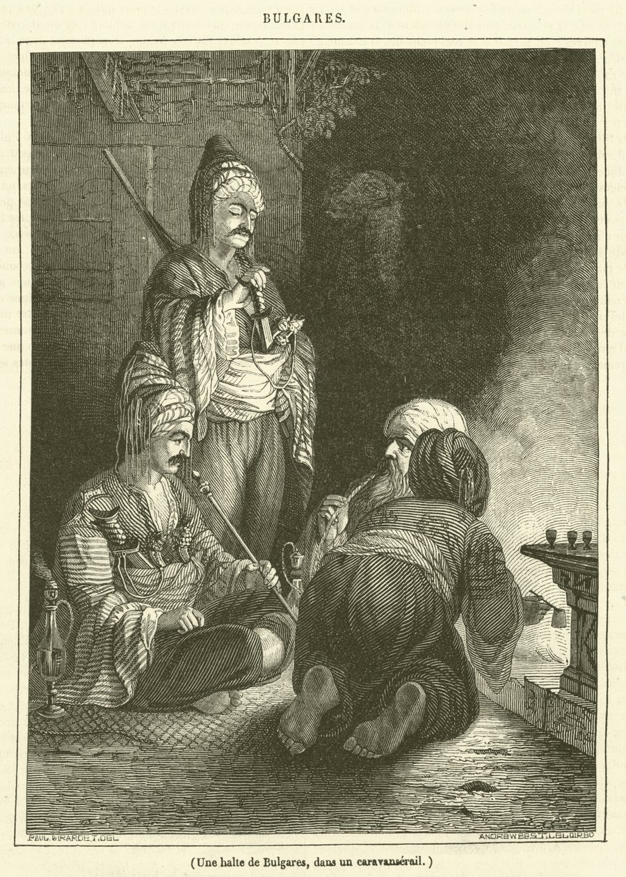 Bulgari in sosta in un caravanserraglio (incisione) da French School