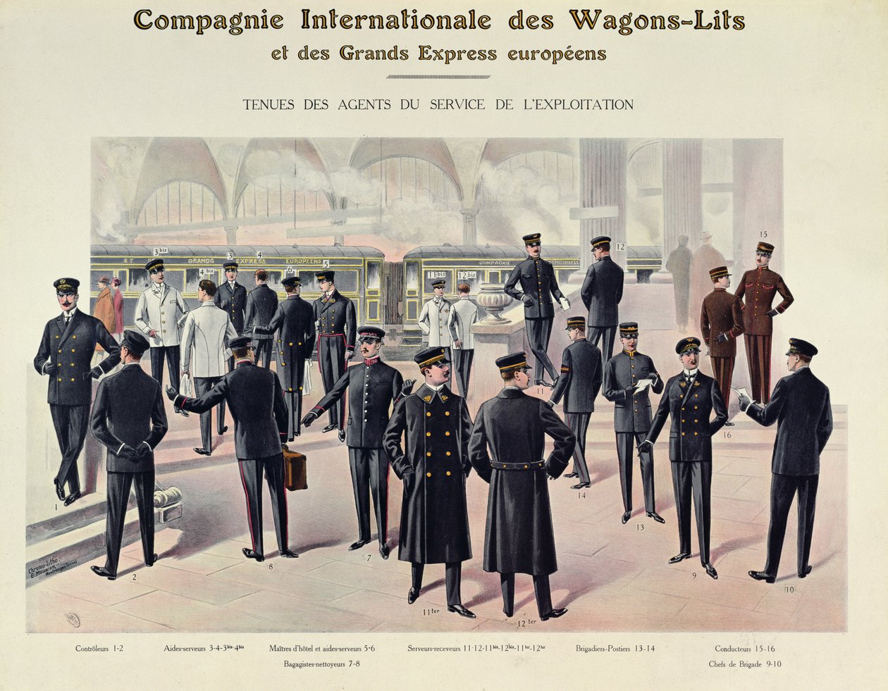 Uniformi per i dipendenti della Compagnie des Wagons-Lits, c.1910 da French School