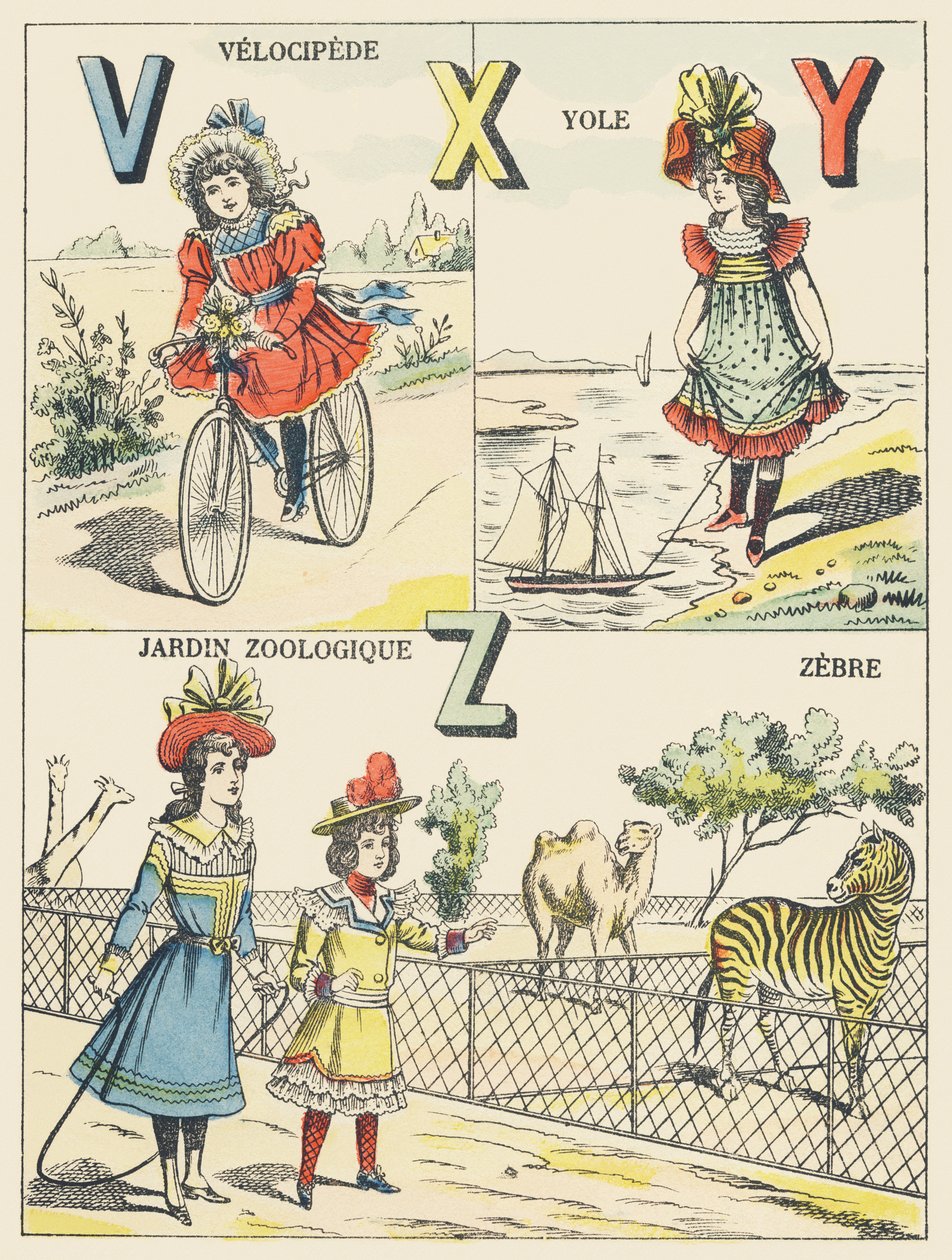 V X Y Z: velocipede, yole, giardino zoologico, zebra da French School