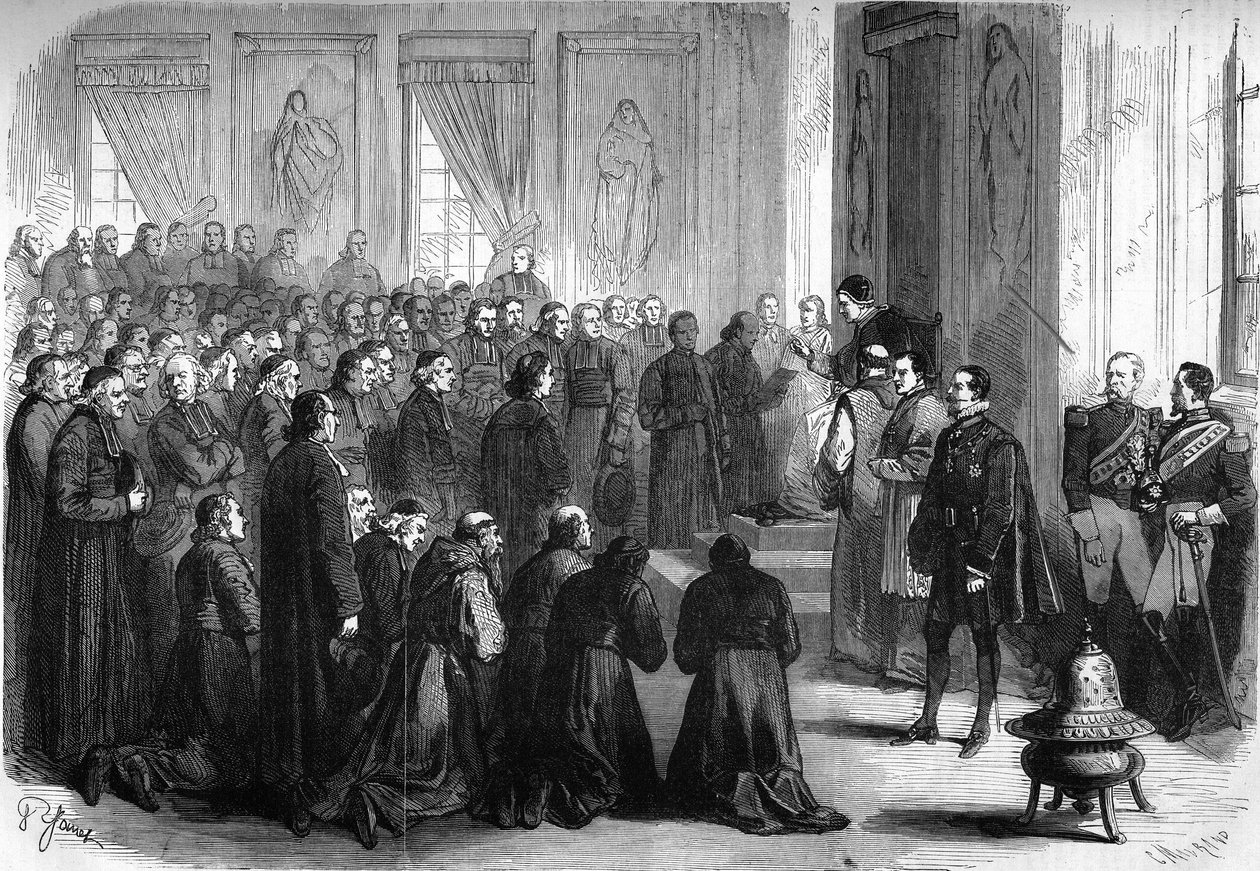 Concilio Vaticano I (1869-1870): Papa Pio IX (1792-1878) riceve in udienza generale gli ecclesiastici francesi che seguirono i vescovi da French School
