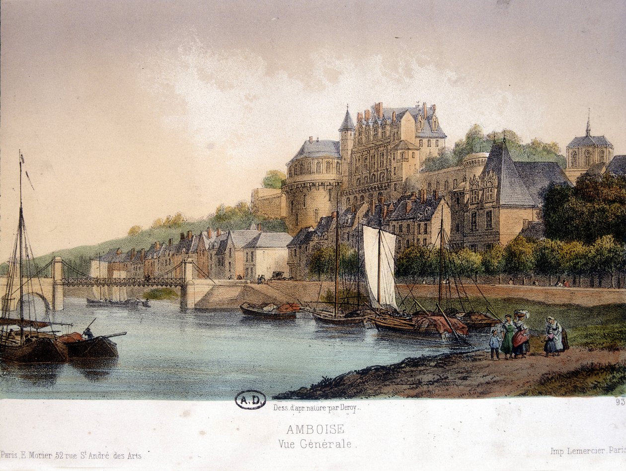 Veduta di Amboise - litografia da French School