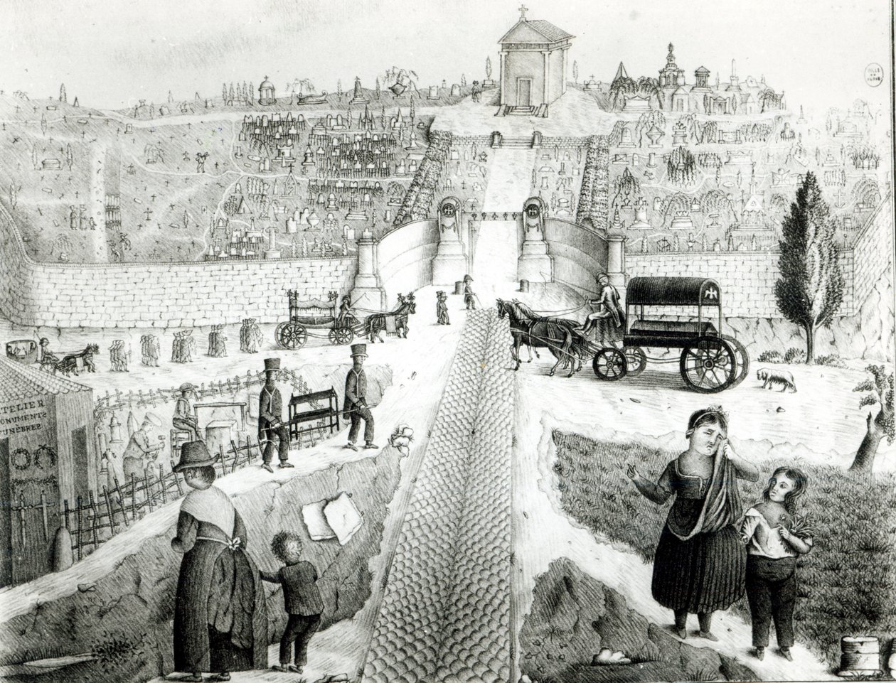 Veduta del cimitero di Pere-Lachaise, inizio XIX secolo da French School