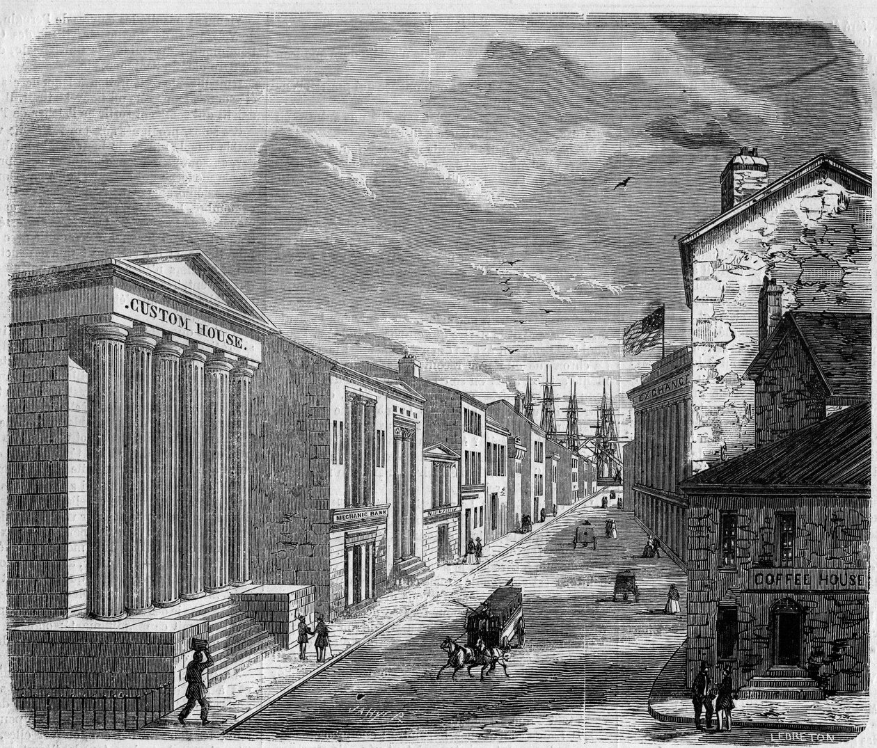 Veduta di Wall Street, il distretto bancario, New York. da French School