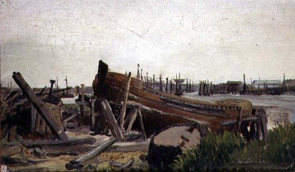 Veduta di un cantiere navale, c.1860 da French School