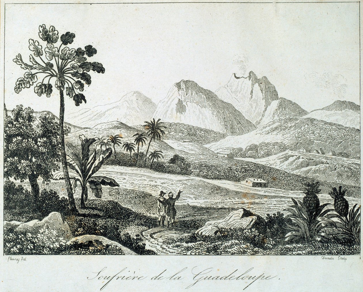 Veduta di una soufrière in Guadalupa. Incisione del XIX secolo. Chartres, Museo delle Belle Arti da French School