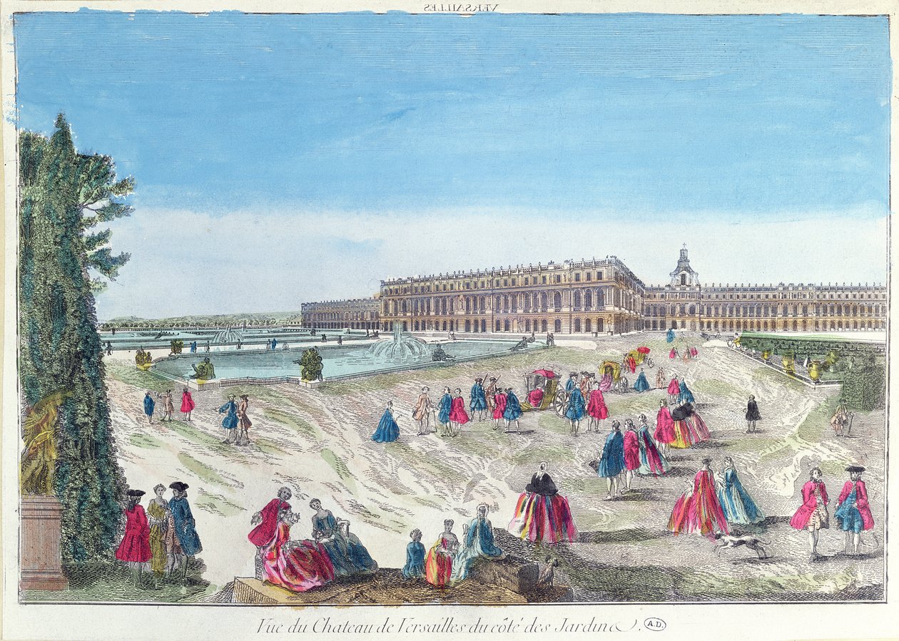 Veduta del Castello di Versailles dal giardino da French School