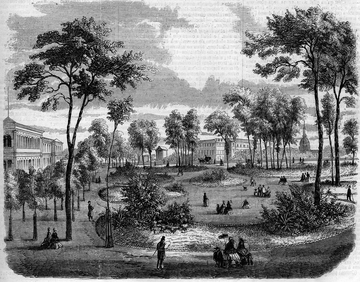Vista dei giardini inglesi degli Champs Elysees a Parigi da French School