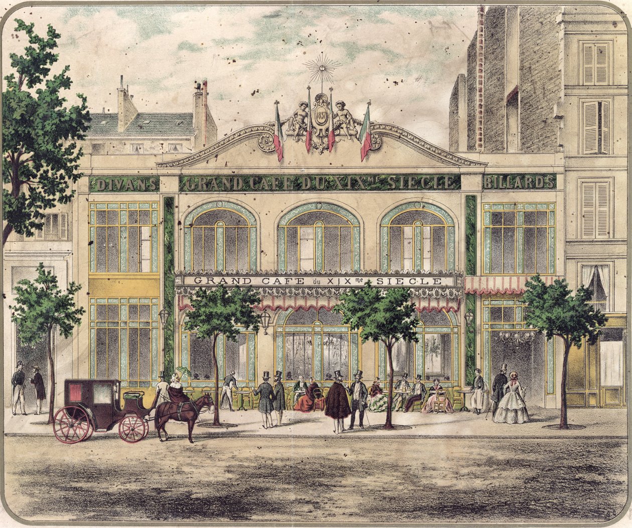 Vista del Grand Cafe du XIXeme Siecle, Parigi, 1857 da French School