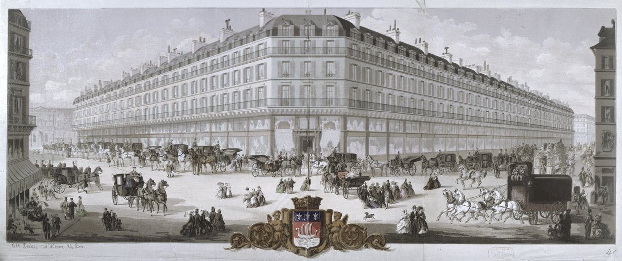 Veduta del grande magazzino Magasins du Louvre, Parigi, 1866 da French School