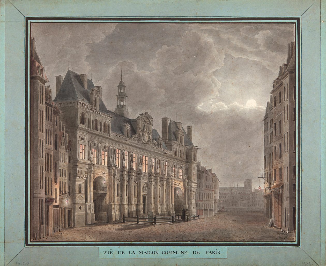 Veduta della Maison Commune di Parigi, tra il 1790-95 da French School