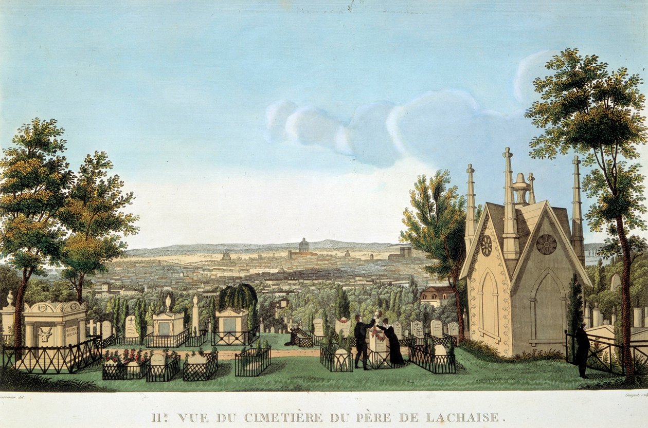 Veduta del cimitero di Père Lachaise a Parigi da French School