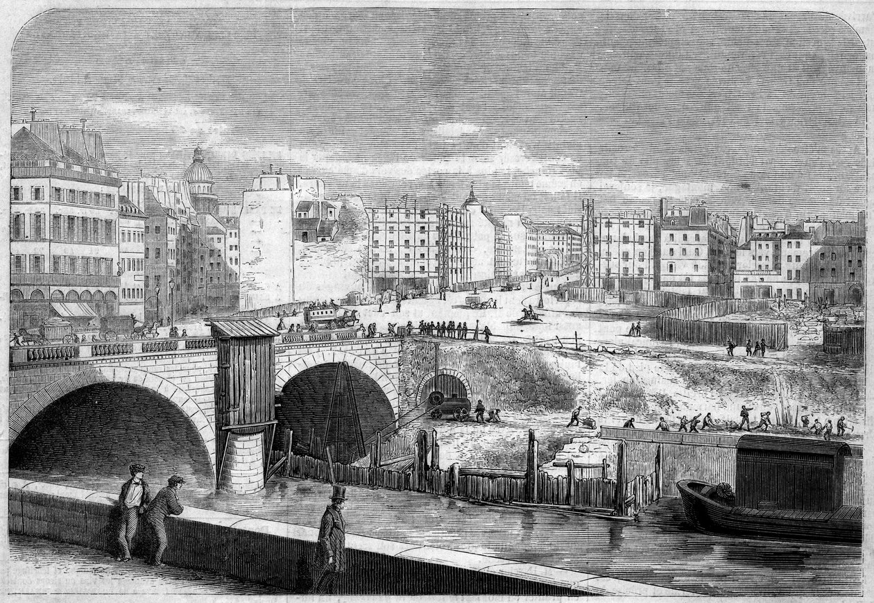 Vista del Ponte Saint Michel, costruito nel 1857, e Place Saint Michel a Parigi da French School