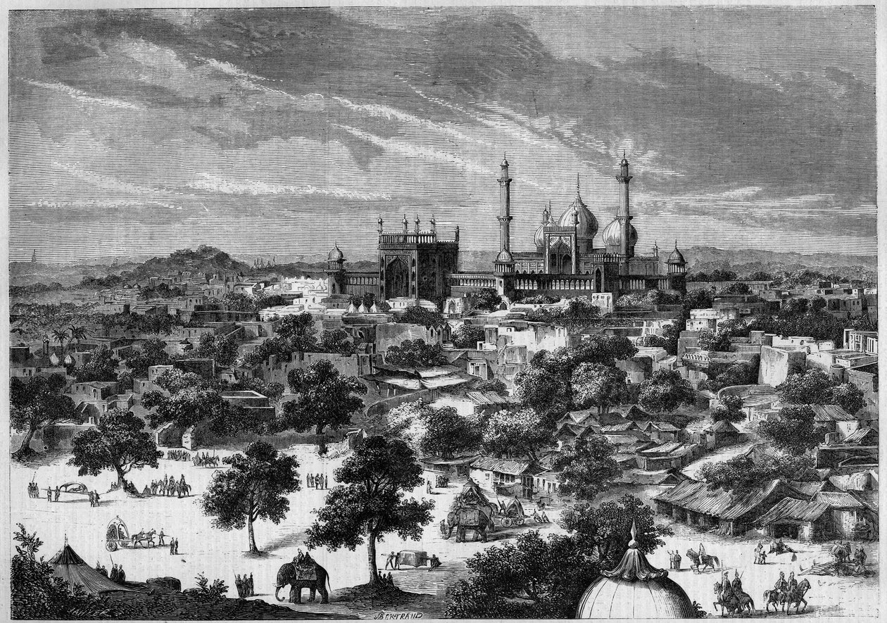 Veduta della città di Delhi (India) nel 1857. Da uno schizzo del Principe Alexis Soltykoff. Incisione di Bertrand in "Le Monde Illustré" n.20 del 29 agosto 1857. da French School