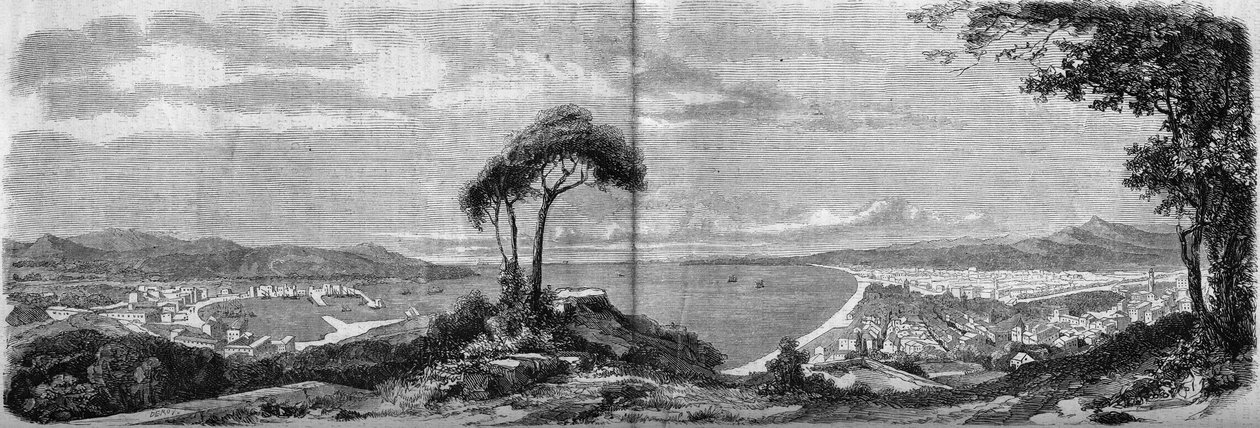 Veduta della città di Nizza nel 1860. Incisione in "Le Monde Illustré" n.157 del 14 aprile 1860. da French School