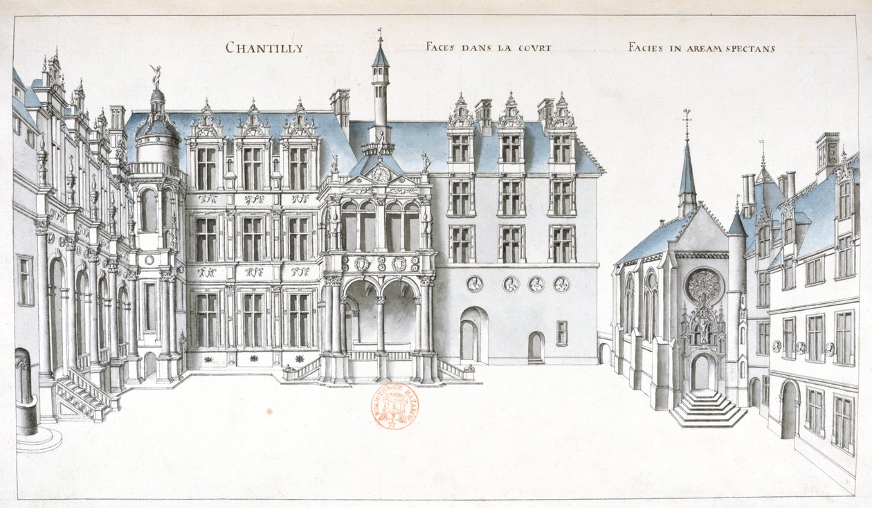 Vista del cortile e della cappella a Chantilly da French School