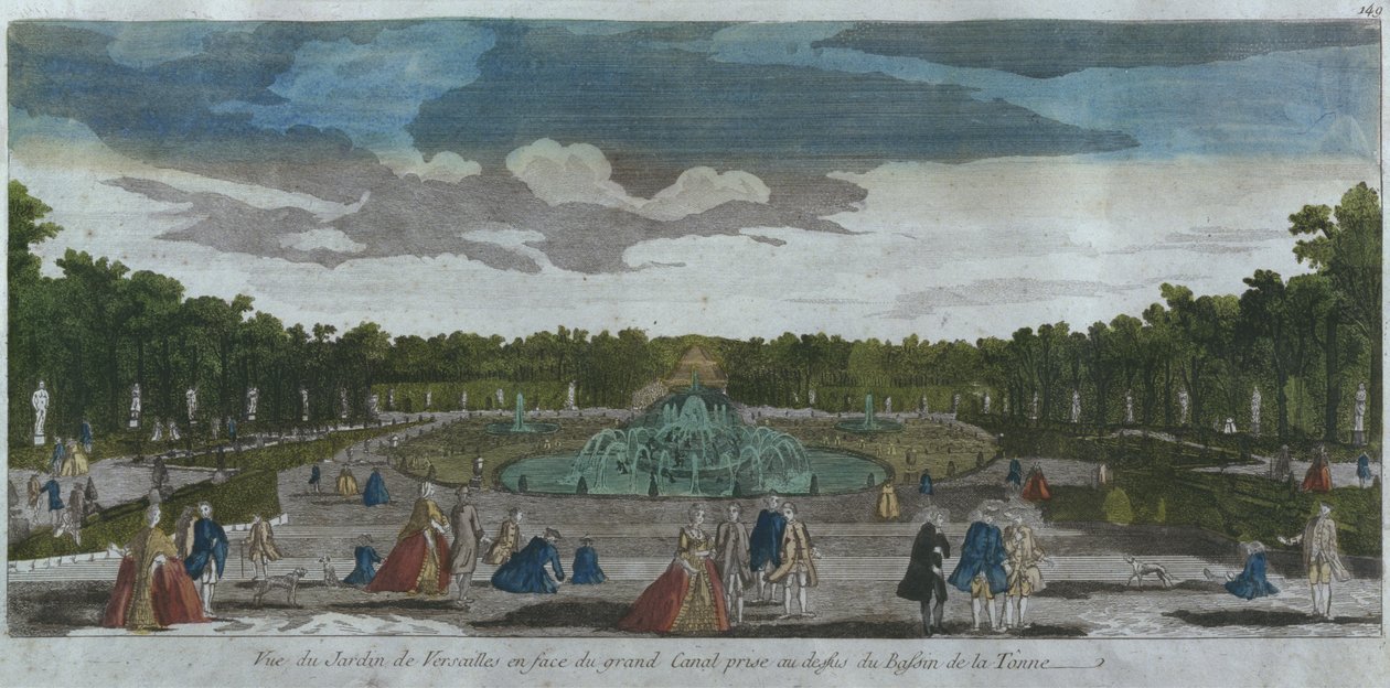Veduta del giardino davanti al Canal Grande vista dalla fontana di Latona, Versailles, Francia da French School