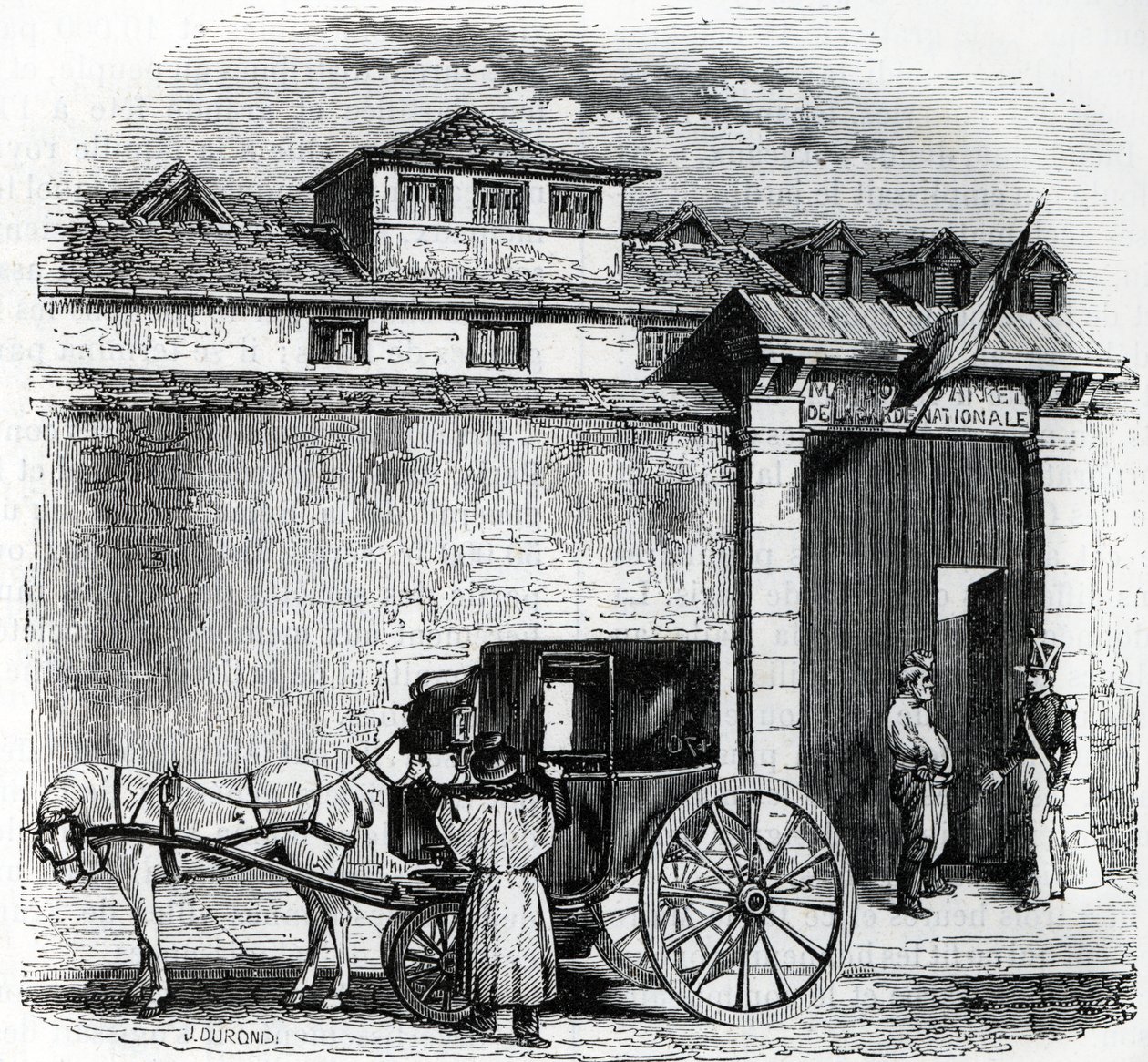 Veduta della vecchia casa di arresto della Guardia Nazionale conosciuta come Hotel des Beans a Parigi (prigione della guardia nazionale a Parigi) da French School