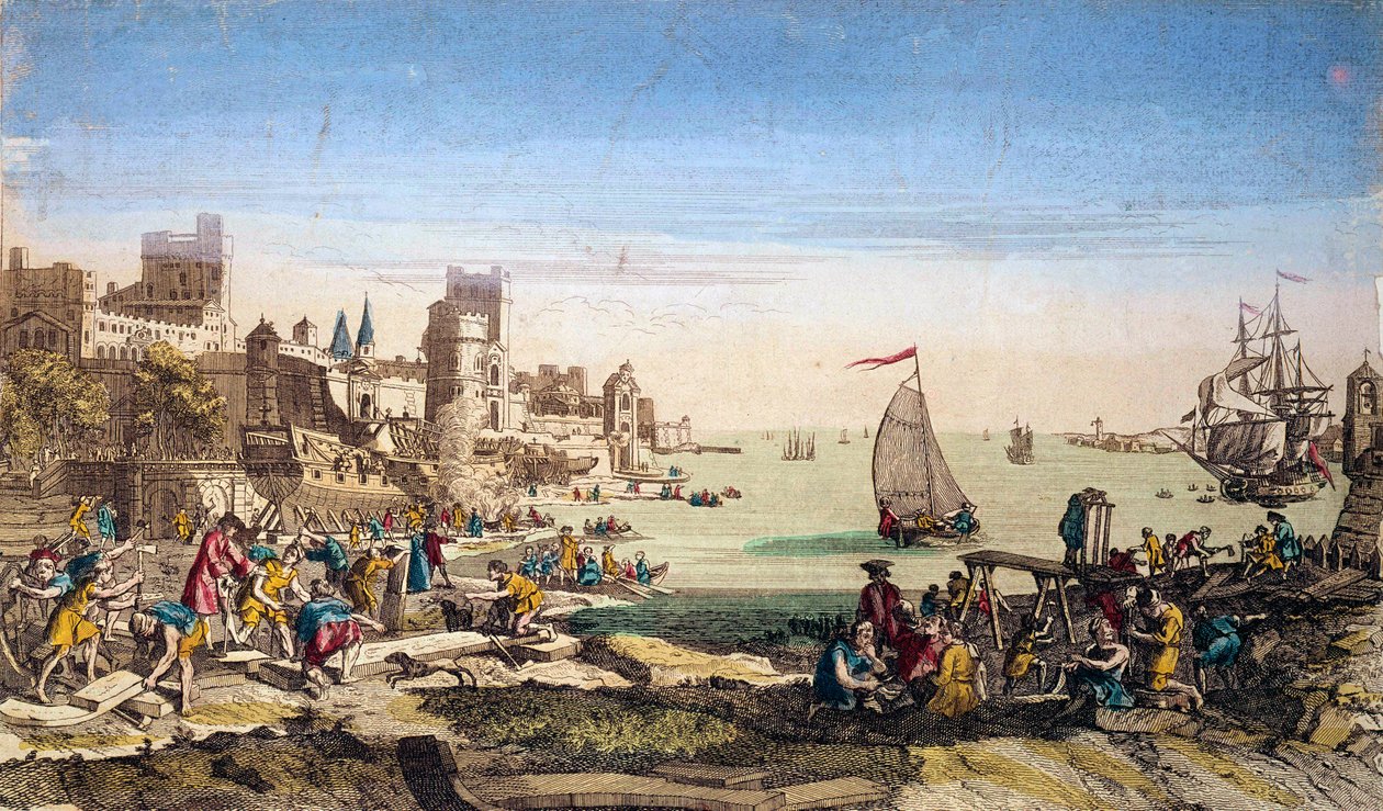 Veduta del porto e dei cantieri navali della città di Le Havre (Senna marittima) da French School