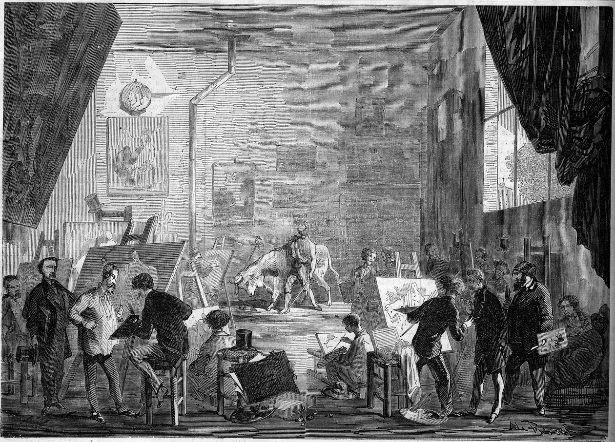 Veduta dello studio del pittore Gustave Courbet, rue Notre Dame des Champs a Parigi da French School