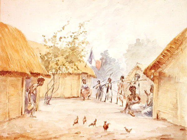 Villaggio in Madagascar al tempo della sua conquista da parte della Francia nel 1895-96 da French School