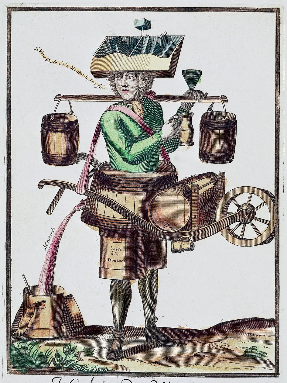 Produttore di aceto, incisione colorata, Francia da French School