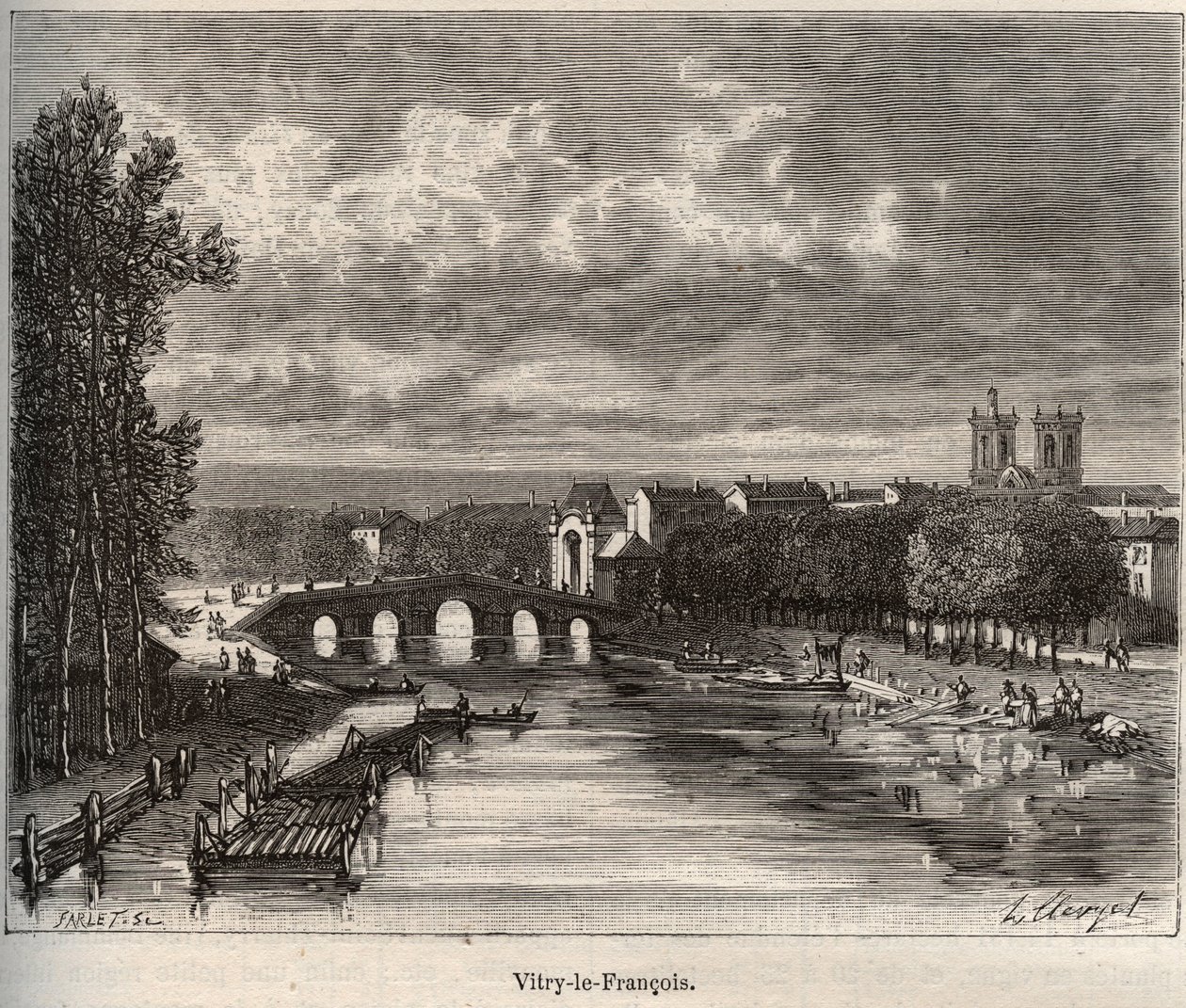 Vitry-le-Francois, dipartimento della Marna - incisione in "La France illustree: geografia, storia, amministrazione statistica" di V.A. Malt-Brown. 1884 da French School