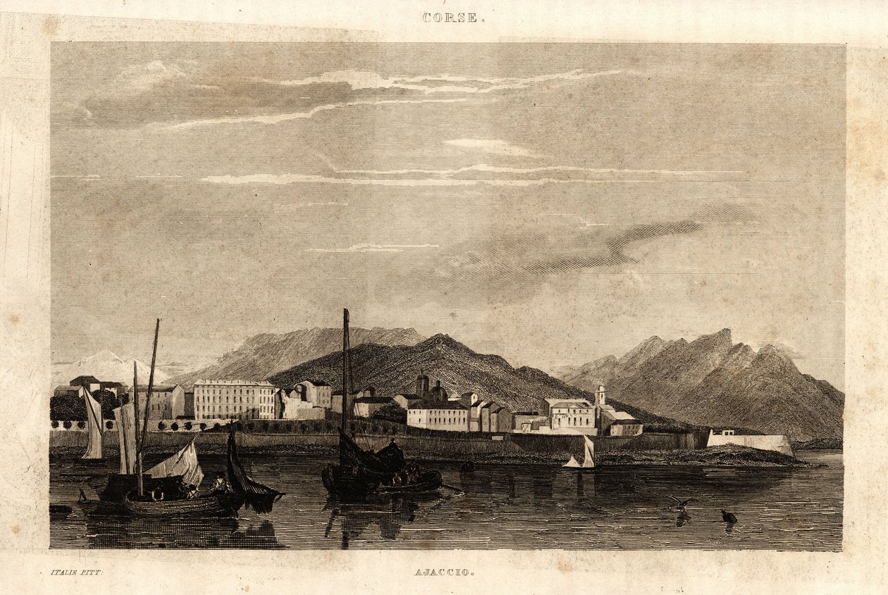 Veduta di Ajaccio, Corsica, incisione del 1836. da French School