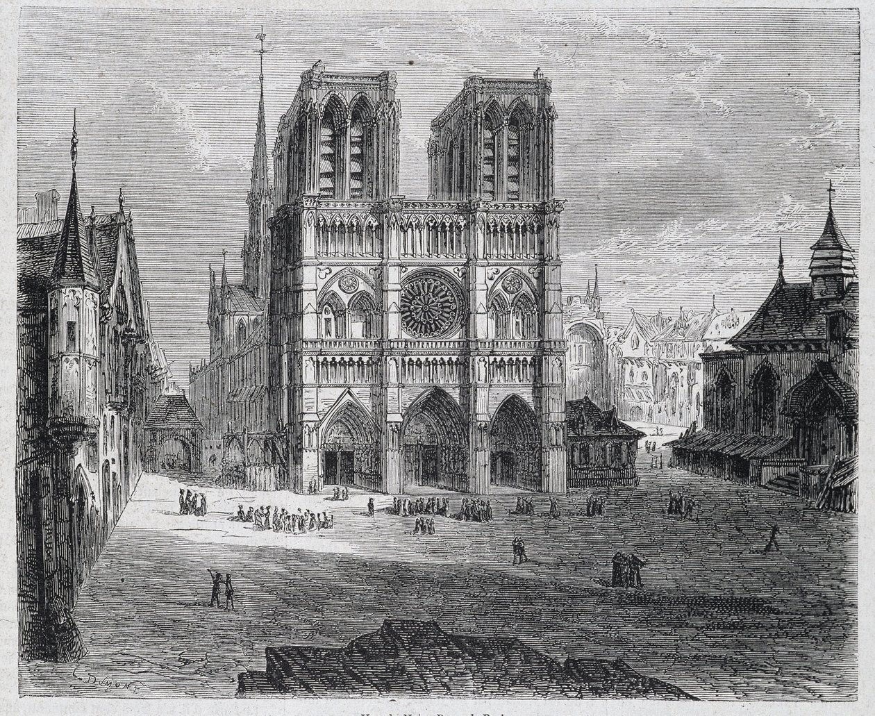 Vista di Notre-Dame de Paris - in "Paris à travers les siècles", di H. Gourdon de Genouillac, ed. F. Roy, Parigi da French School