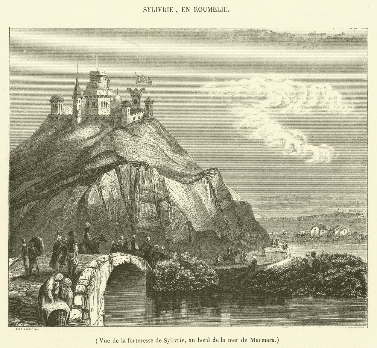 Veduta della fortezza di Sylivrie, sulle rive del Mar di Marmara (incisione) da French School