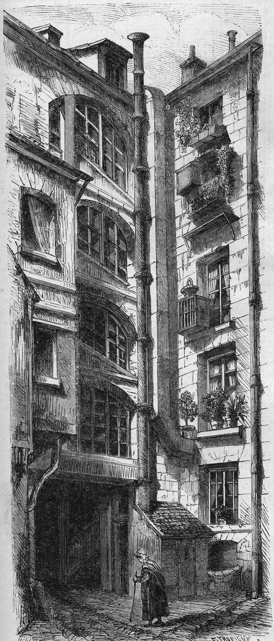 Vista interna del cortile della casa situata al 18, rue d