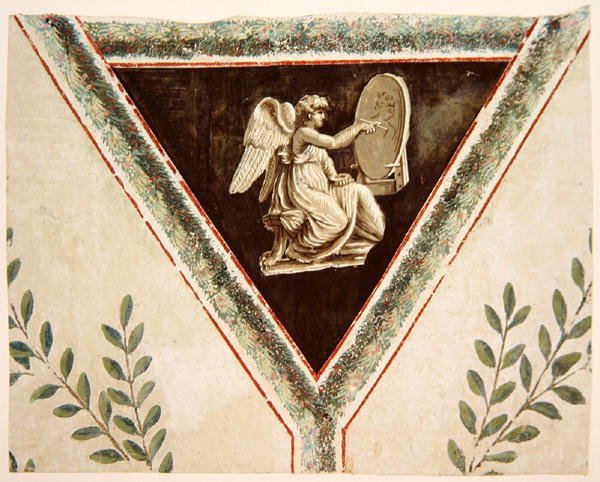 Dettaglio della carta da parati raffigurante un pannello con un angelo da French School