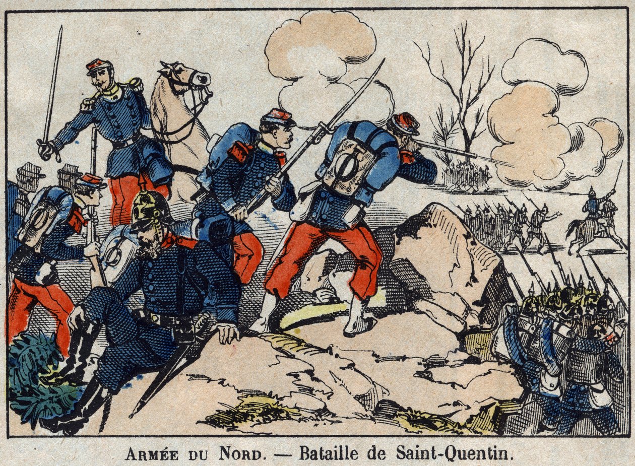 Guerra del 1870 tra Francia e Prussia: La Battaglia di Saint Quentin nel gennaio 1871. Immagine di Epinal. da French School
