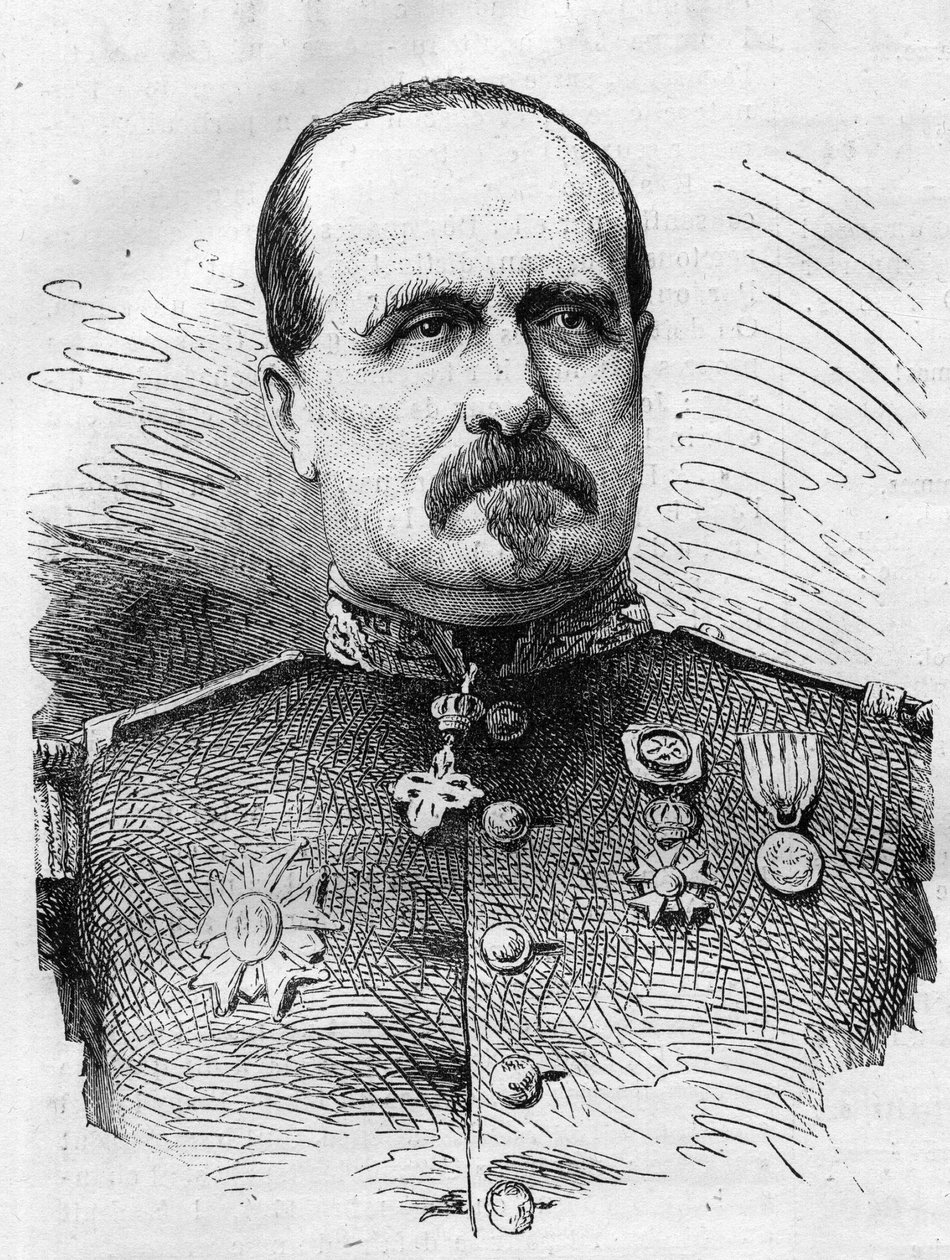Guerra del 1870: ritratto di Jules Marie Ladreit de La Charrière (1806-1870), soldato francese. Incisione in 