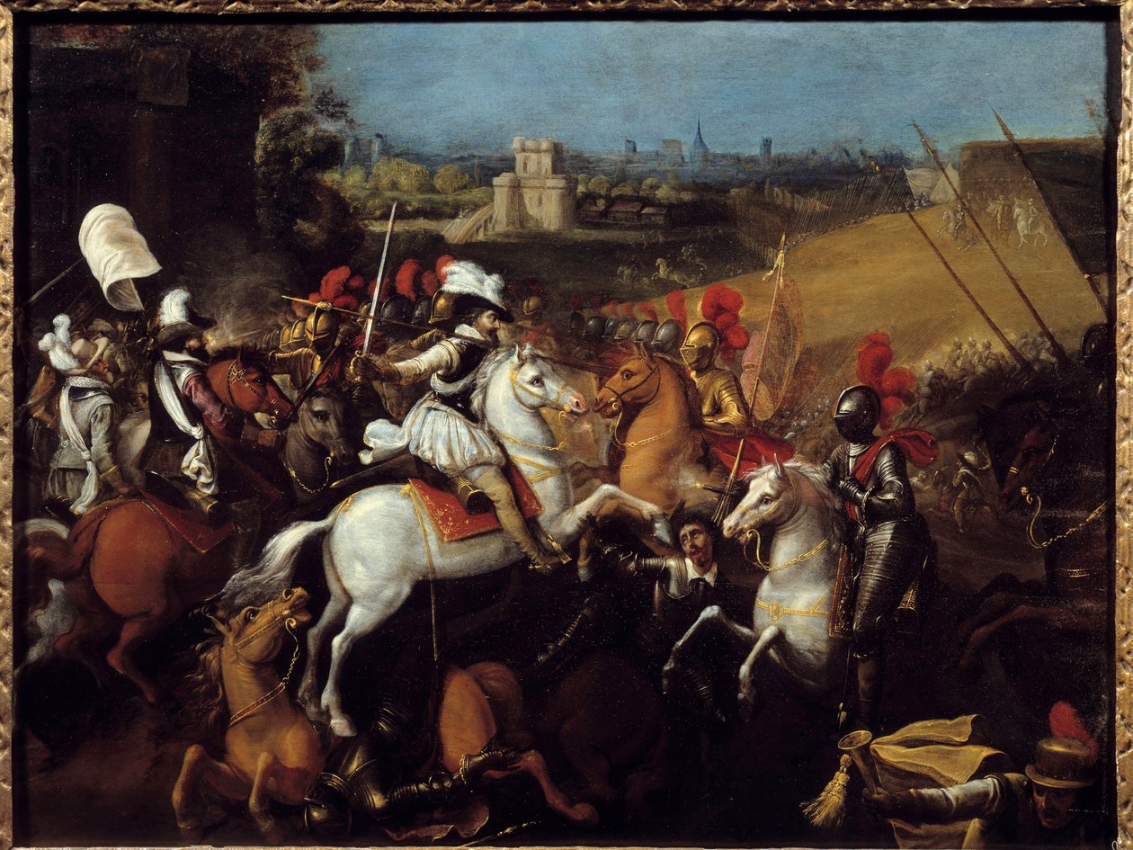 Guerra di religione: Re Enrico IV (1533-1610) alla battaglia di Arques il 21 settembre da French School
