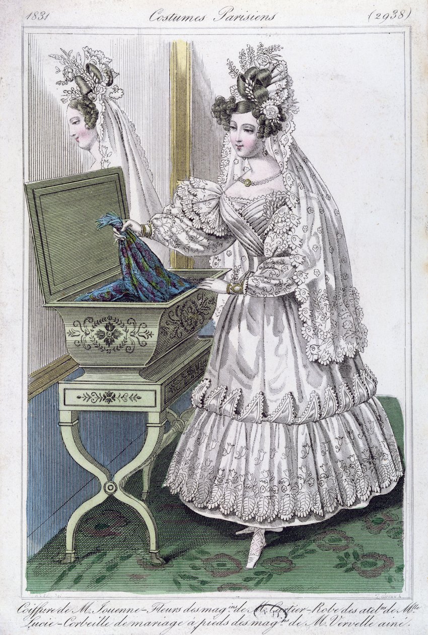 Abito da sposa, tavola di moda da Costumes Parisiens, 1831 da French School