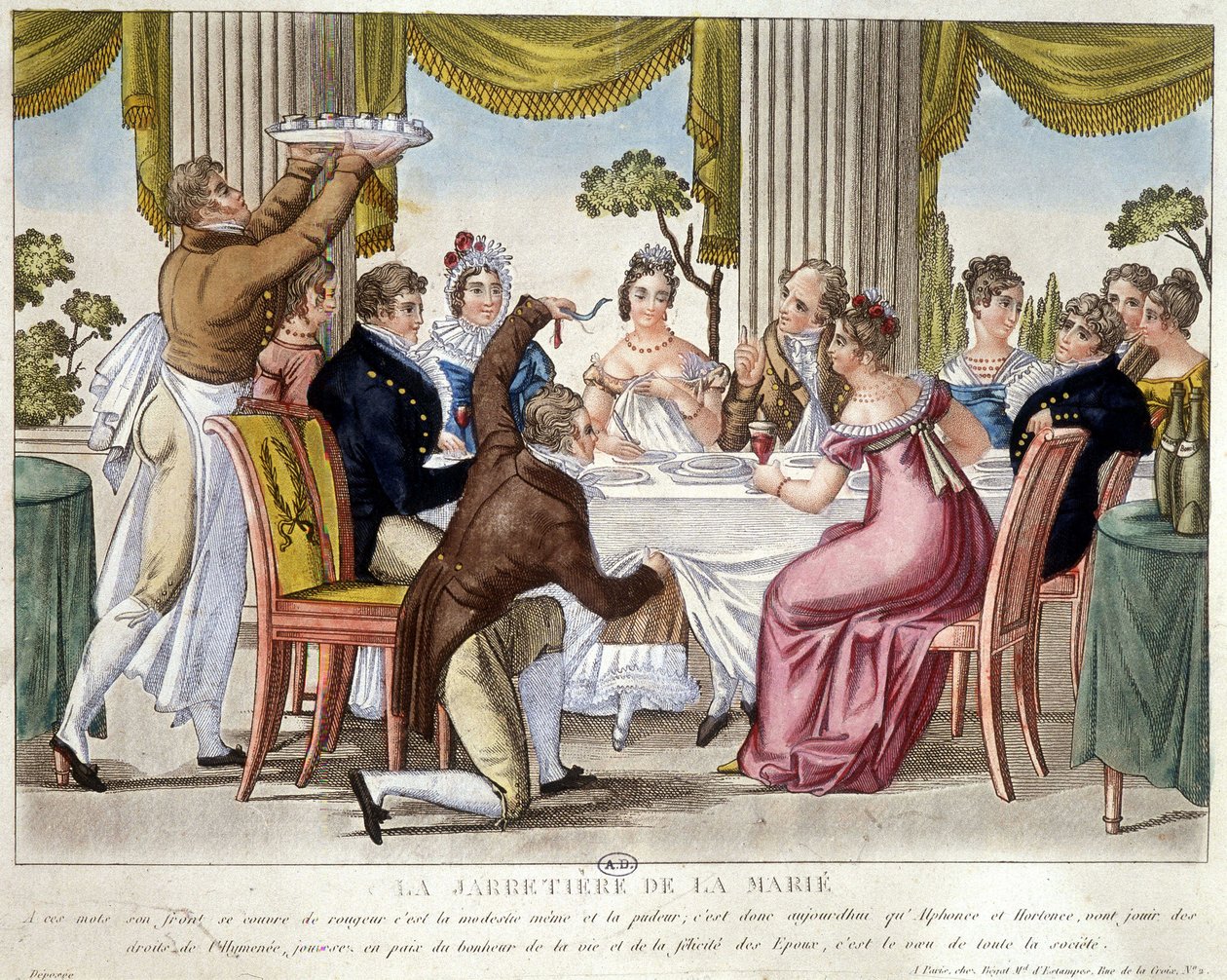 Pasto nuziale, rituale della giarrettiera - c. 1812 da French School