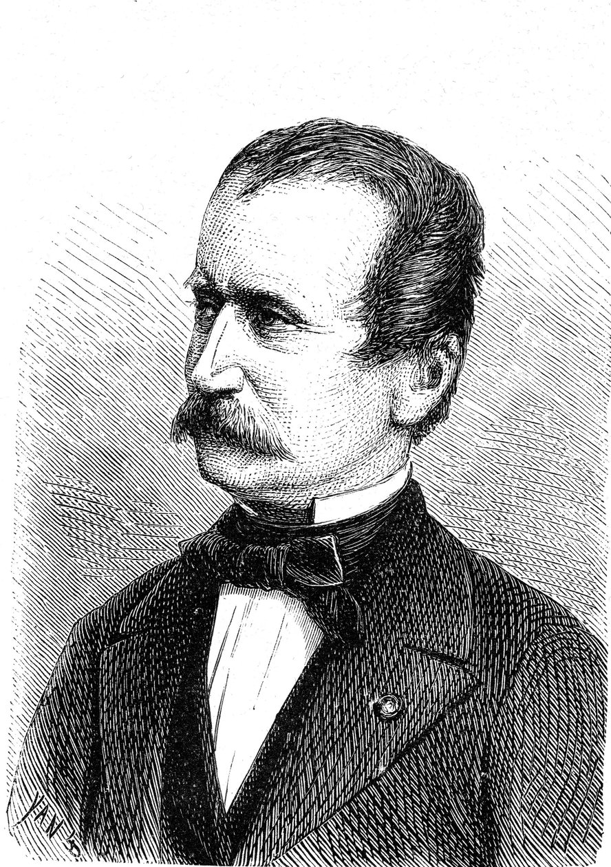 Wilhelm Engerth (1814-1884), ingegnere austriaco, progettista della prima locomotiva da montagna. Incisione 1867 da French School
