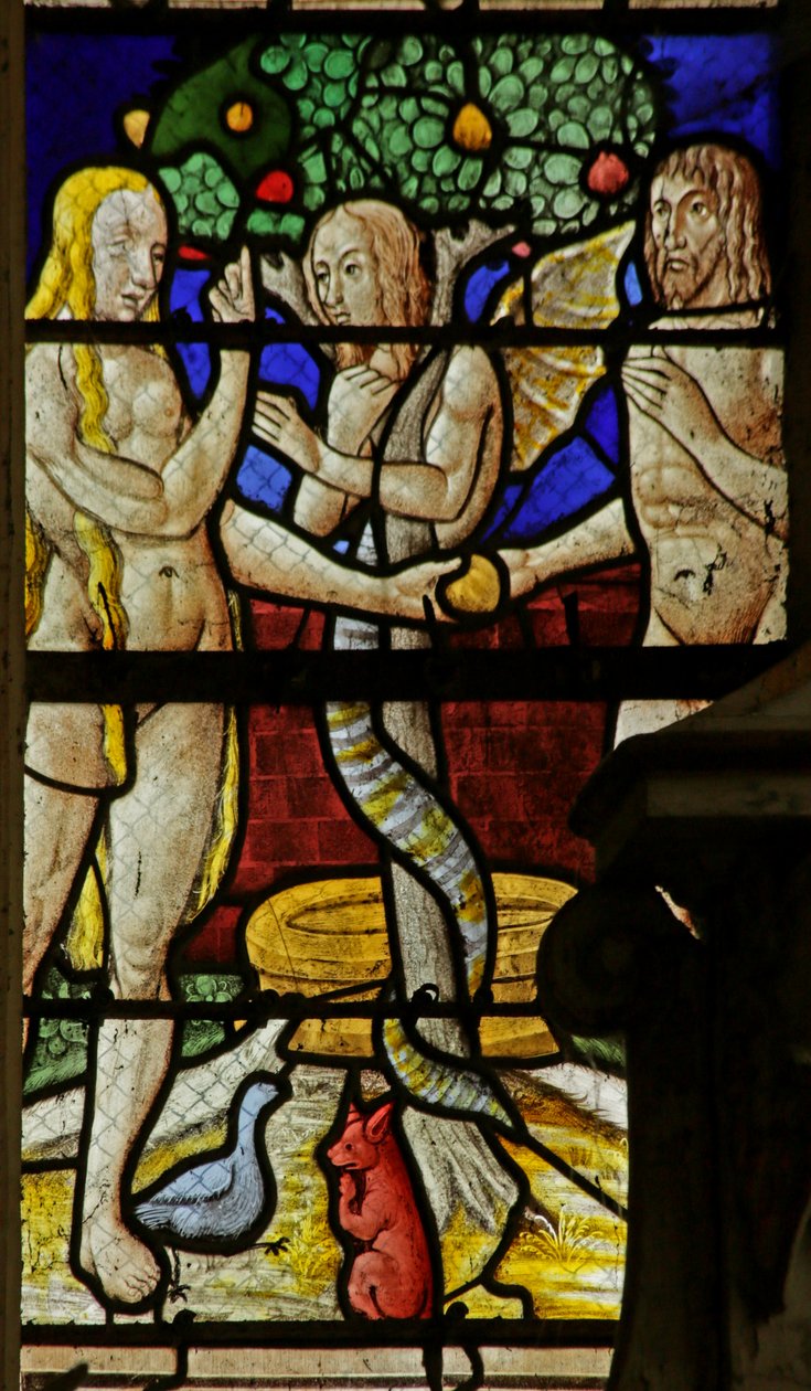 Finestra raffigurante Adamo ed Eva e il serpente da French School