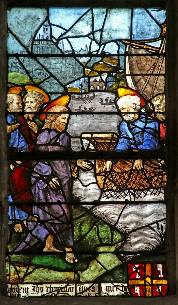Finestra raffigurante San Pietro con gli Apostoli che pescano da French School