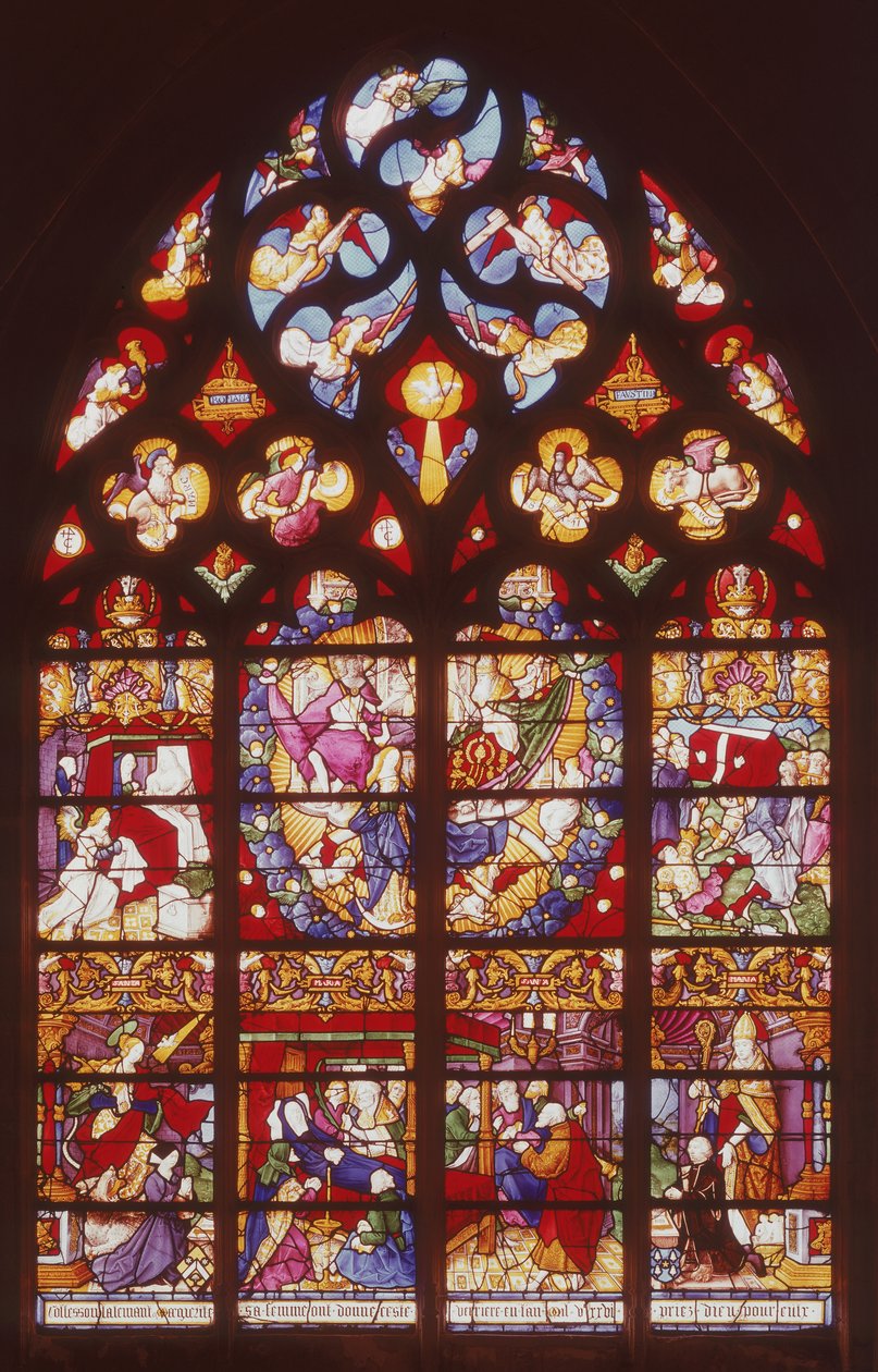 Vetrata raffigurante scene della Vita della Vergine da French School
