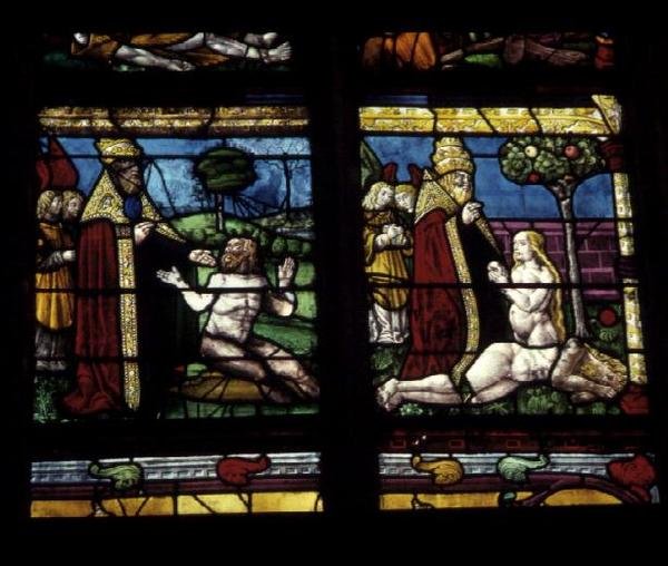 Vetrata raffigurante la Creazione di Adamo ed Eva da French School