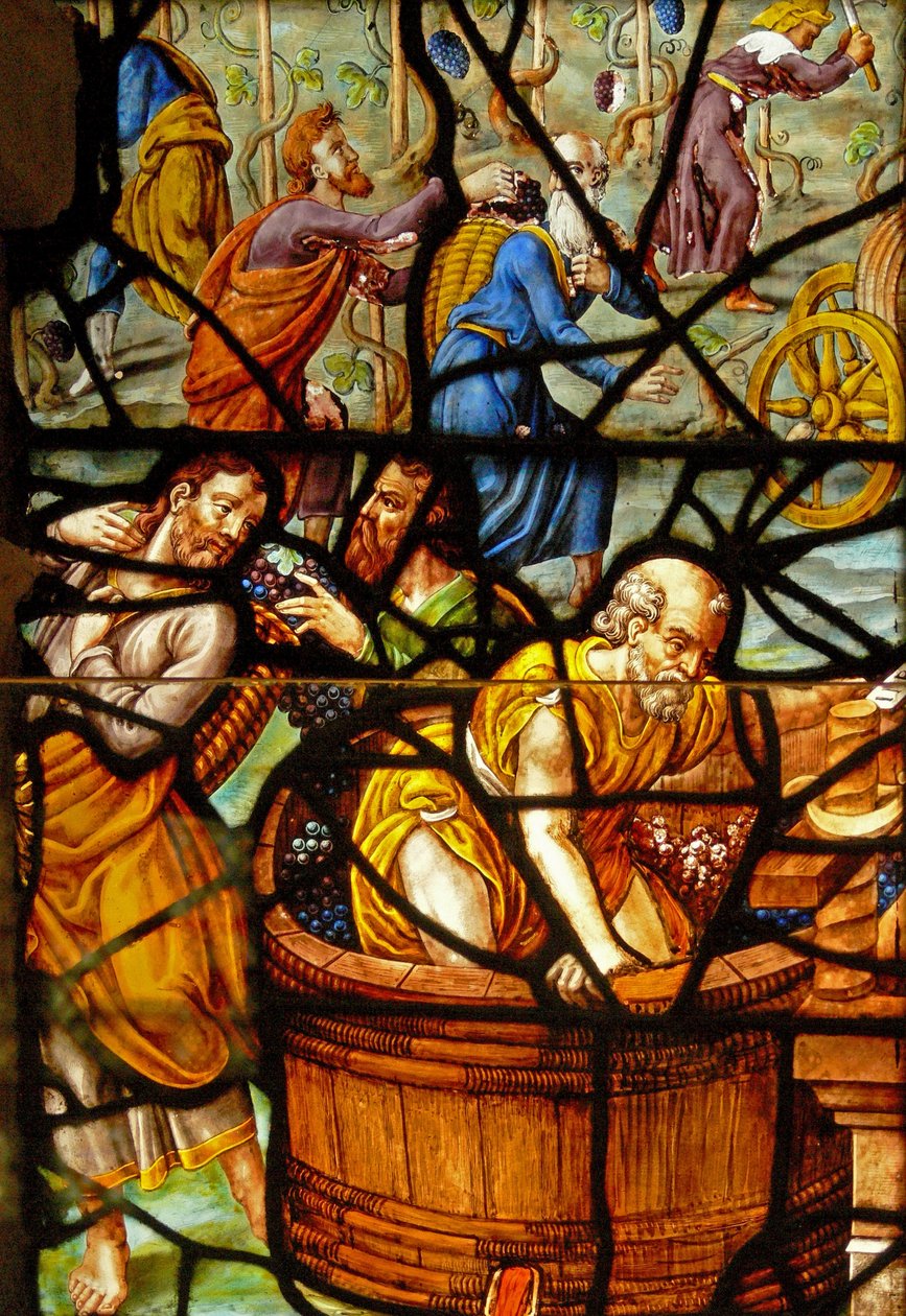 Finestra nel Charnier (w.11) che raffigura un Dettaglio dal Torchio Mistico da French School