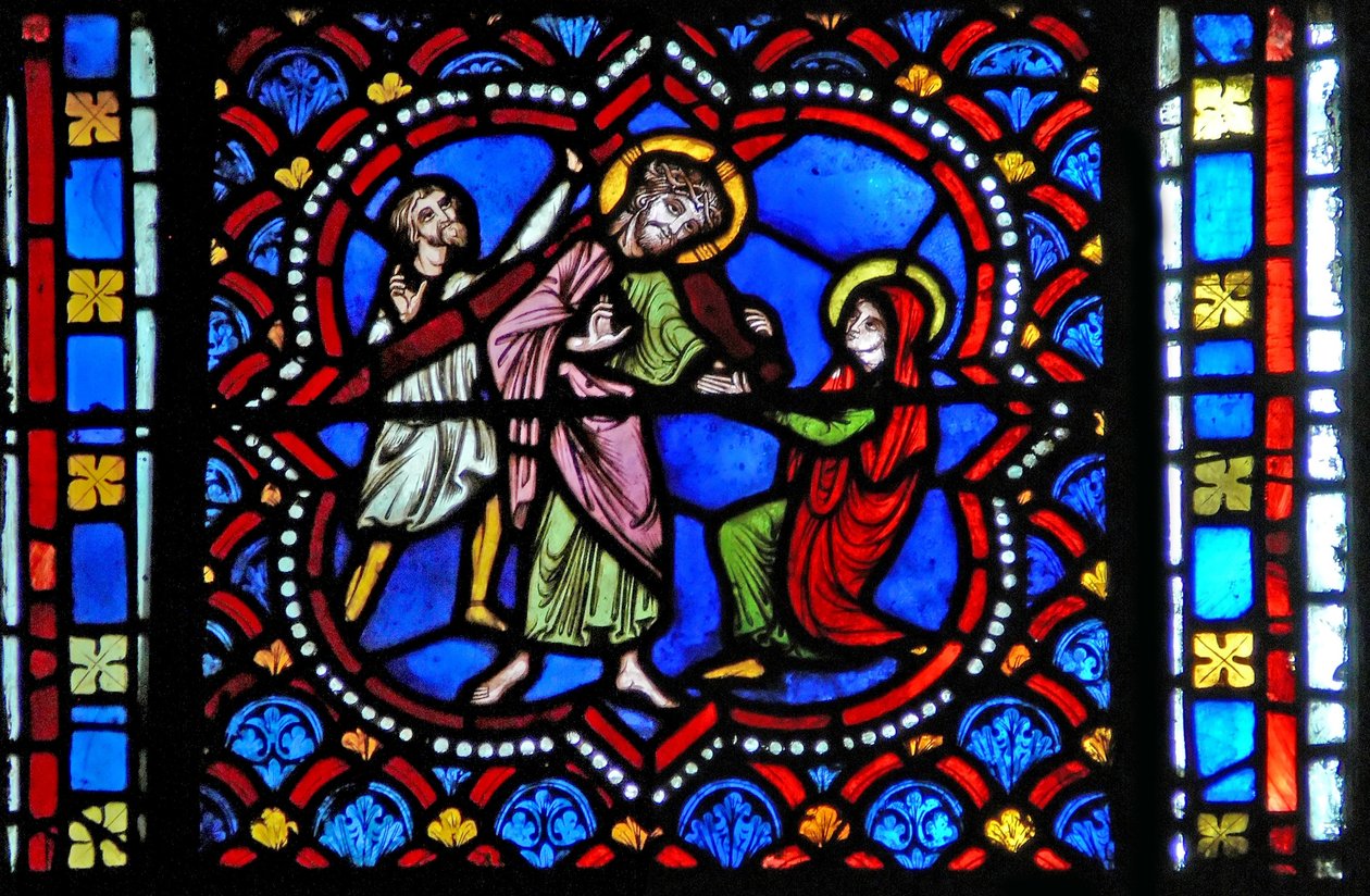 Finestra s2-L raffigurante la Via Crucis da French School