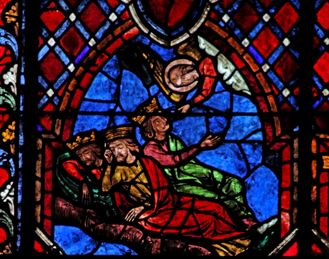 Finestra w01 raffigurante i Magi avvertiti in sogno da French School