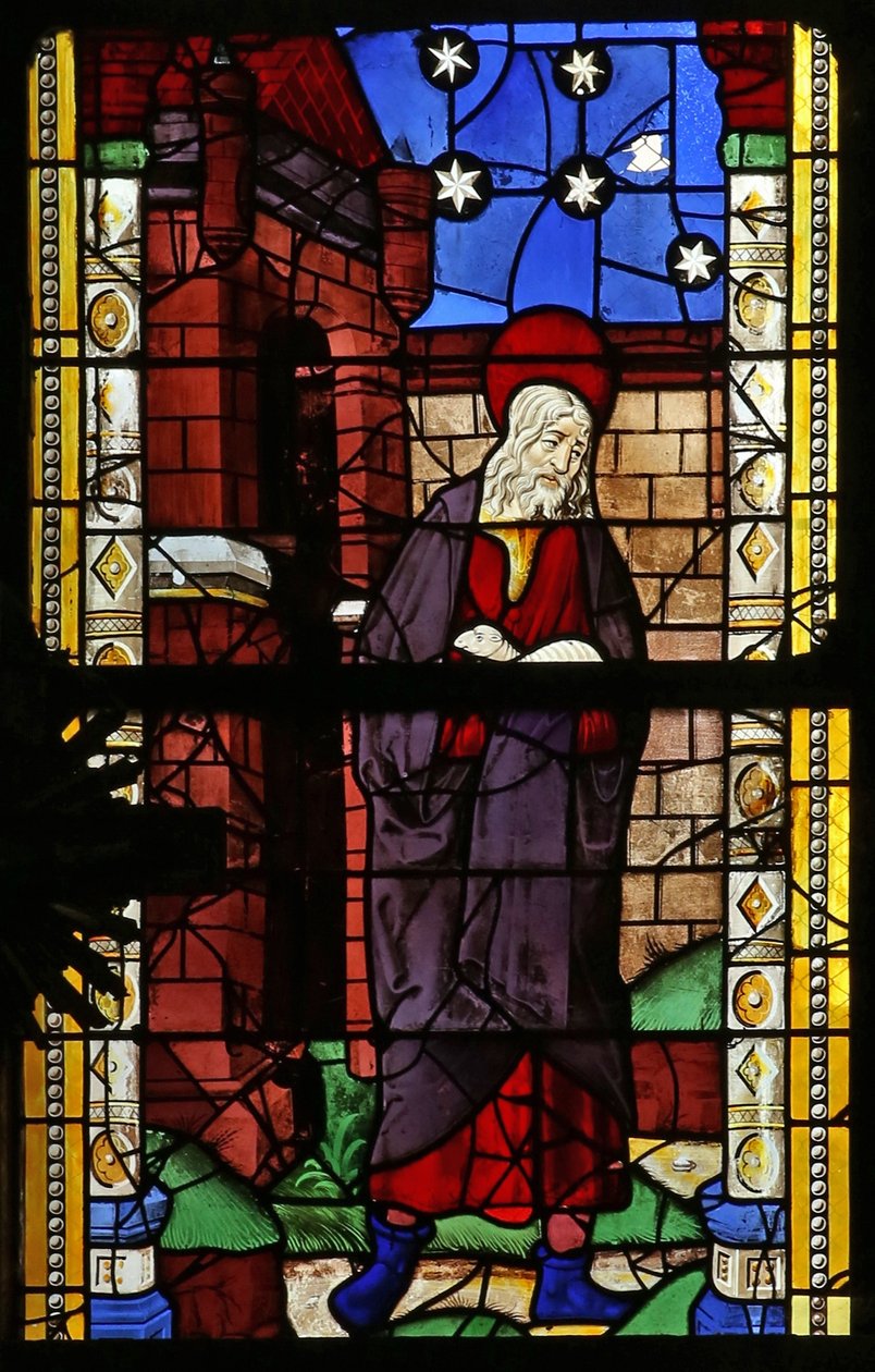 Finestra w0 raffigurante Gioacchino con una delle sue pecore da French School