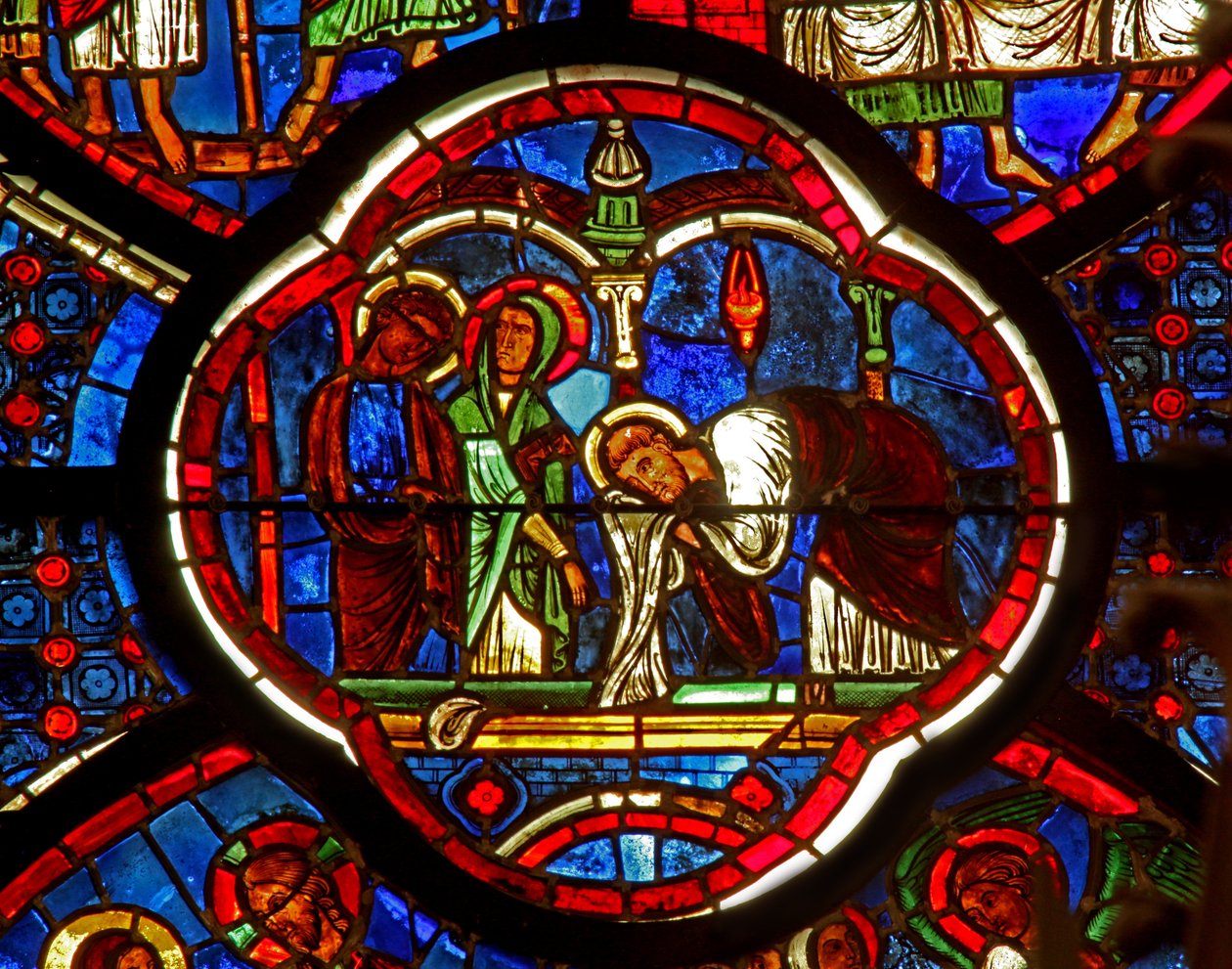 Finestra w0 che raffigura San Pietro, San Giacomo e San Giovanni al Sepolcro della Resurrezione da French School