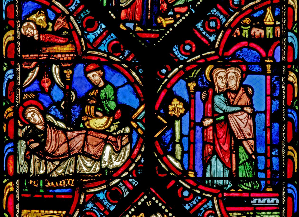 Finestra w0 raffigurante la Natività e la Visitazione da French School