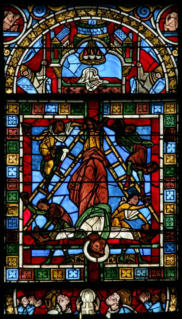 Finestra w0 che raffigura la crocifissione di San Pietro da French School